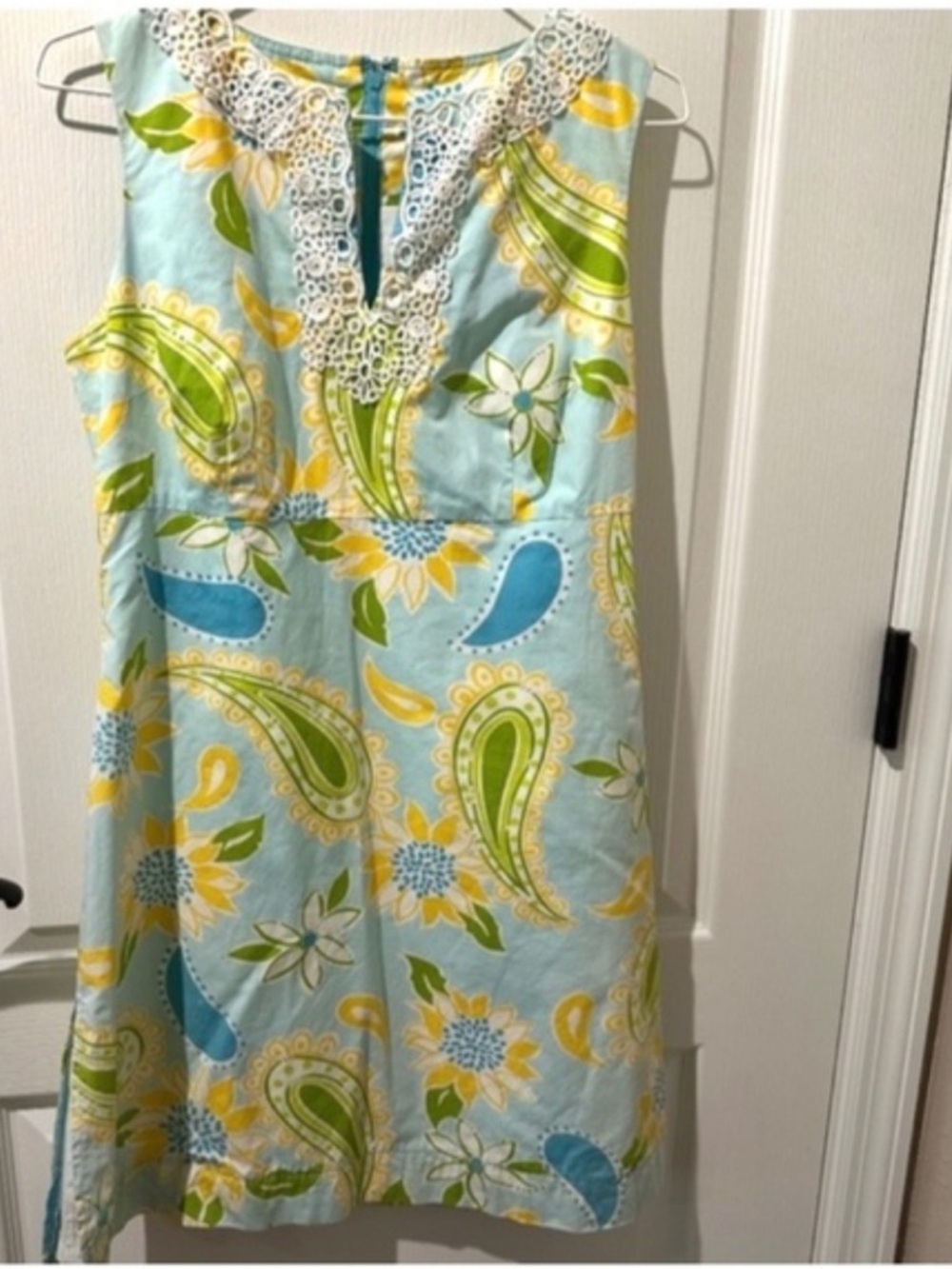 Lilly Pulitzer Vintage Blue Green Yellow Sunflower Paisley Shift Dress